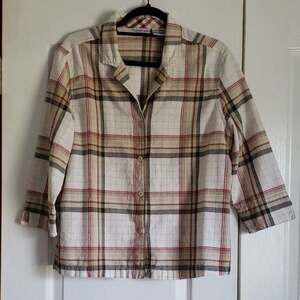 Cabin Creek Women's Multicolor Plaid Long Sleeve Button-Up‎ Shirt Large Women
